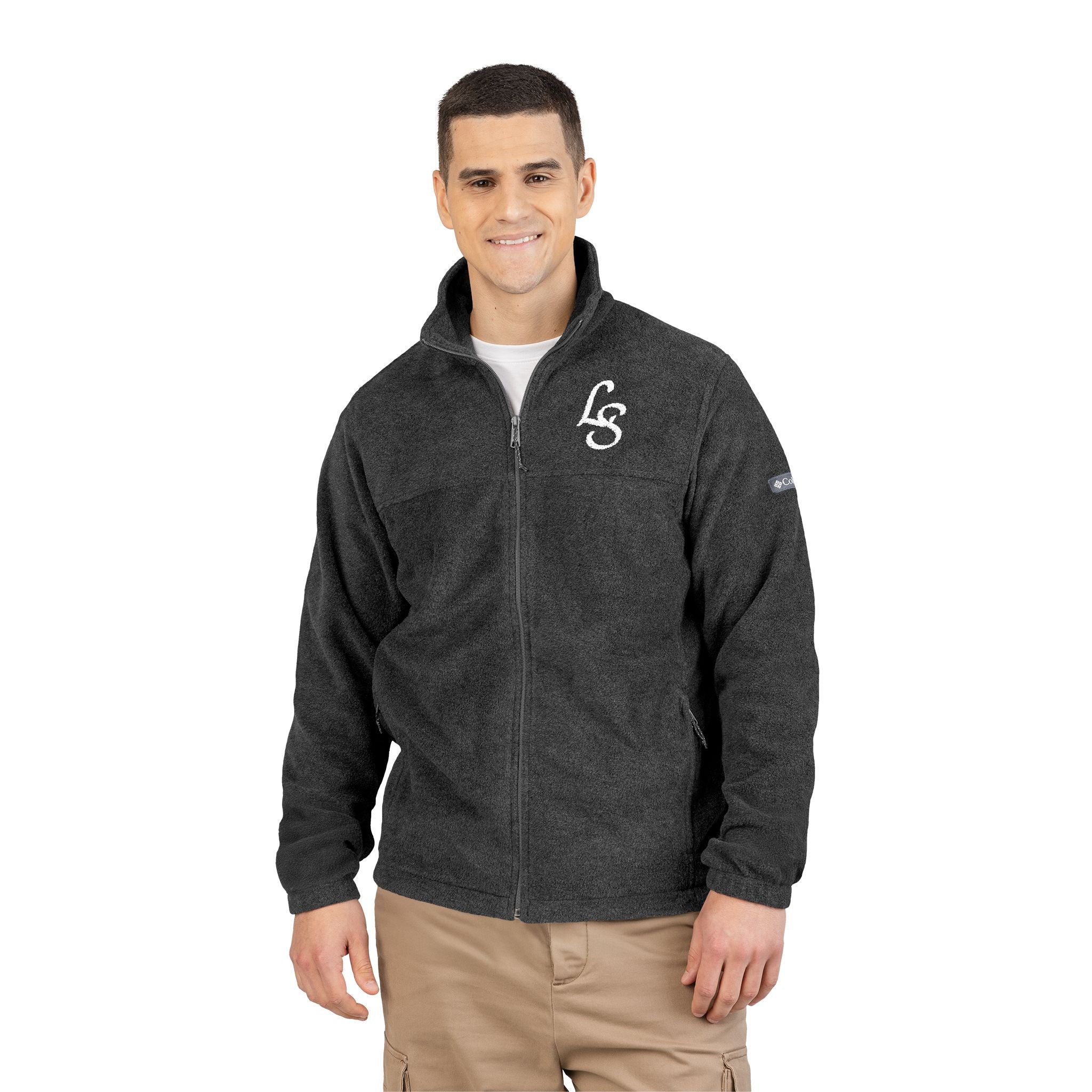 Embroidered LS Fleece Jacket — Charcoal Columbia Zip-Up